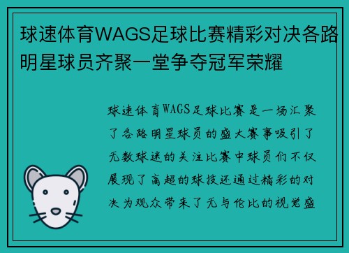 球速体育WAGS足球比赛精彩对决各路明星球员齐聚一堂争夺冠军荣耀